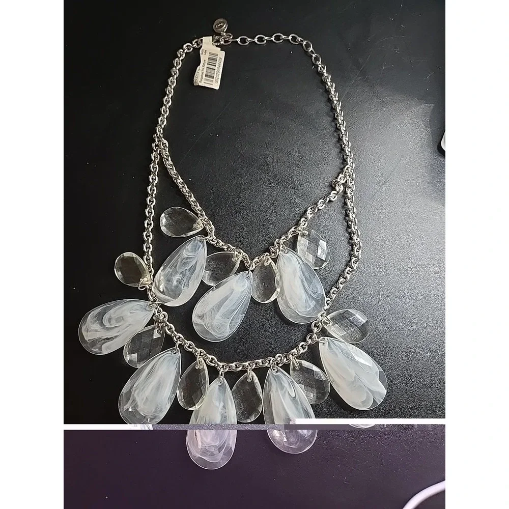 R.J.Graziano Chunky Clear Lucite Dangling Charms Bib‎ Necklace New With Tags